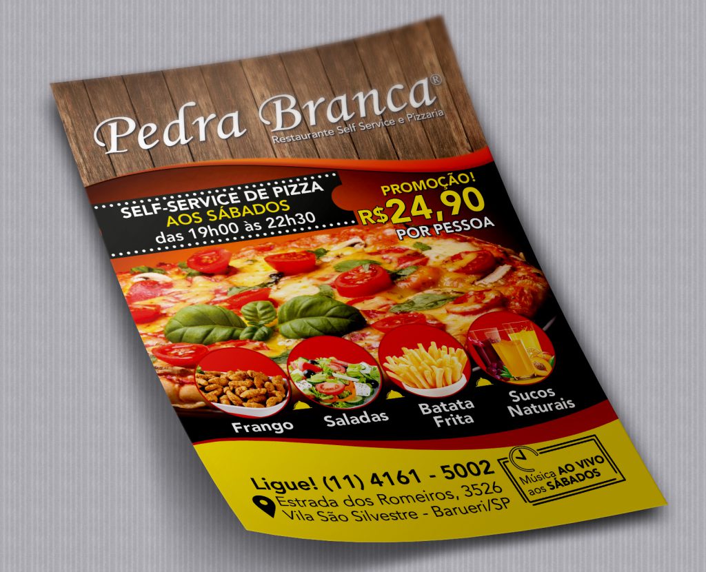 Panfletos desenvolvidos para o Restaurante Pedra Branca de Santana de Parnaíba