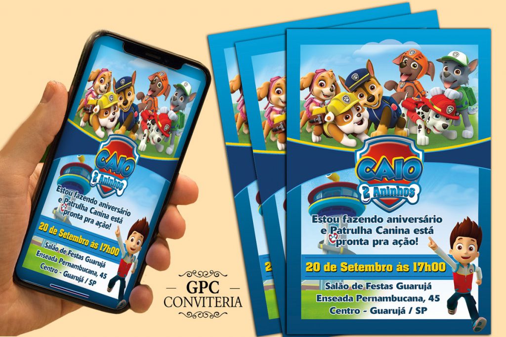 Convite De Aniversario Patrulha Canina Online Virtual Festa